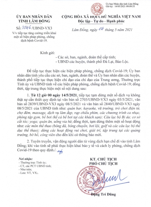 Thông báo về phòng chống dịch Covid-19