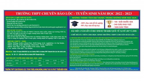 Thông tin tuyển sinh lớp 10 Chuyên năm học 2022 - 2023